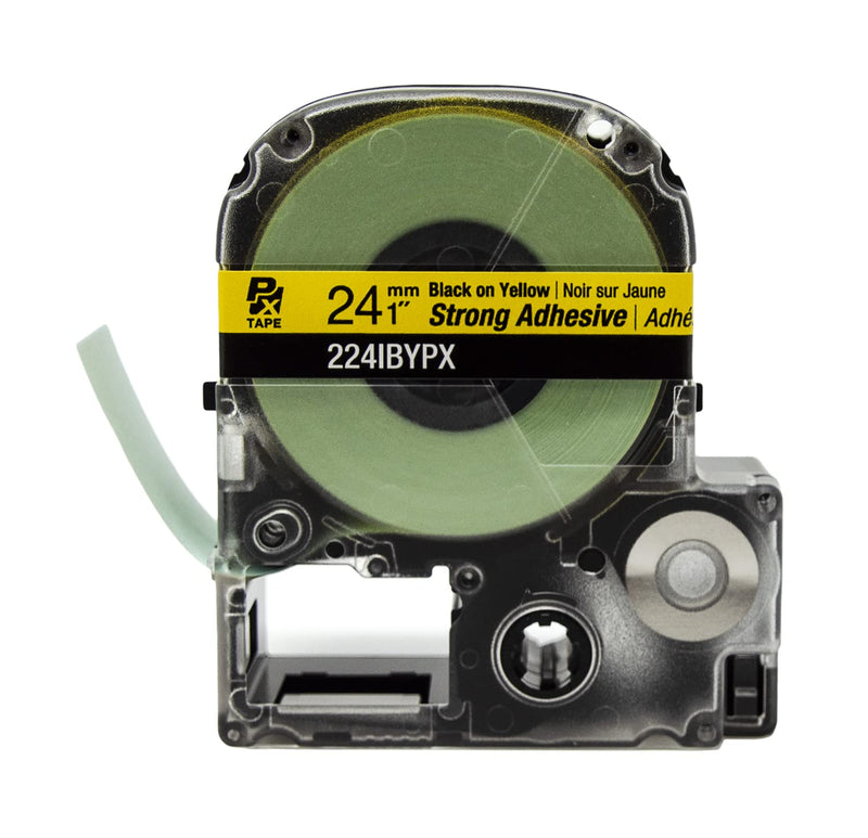 Epson LABELWORKS 224IBYPX Genuine PET (Polyester) Tape Cartridge - Black on Yellow Strong Adhesive Standard Industrial Label Maker Tape - 1" (24MM) Wide, 30'