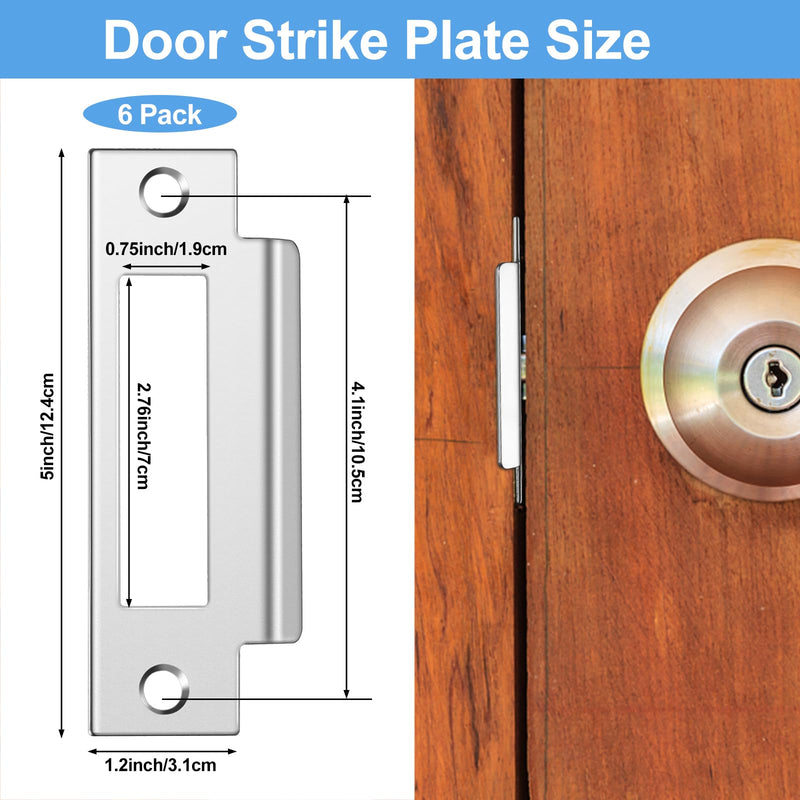 6Pcs 4-7/8" Zinc Plated Strike Plate Universal Door Strike Plate Replacement Lock Strike Plate T Strike Deadbolt Strike Plate Door Backplate Iron with Brushed Zinc Finish for Use(Large Hole) 6PCS