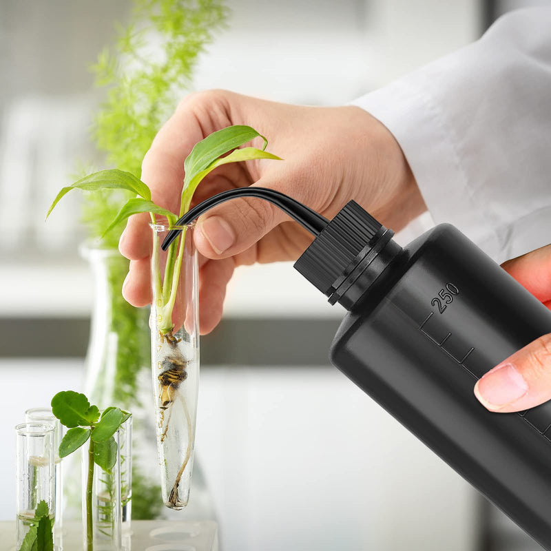 [Australia - AusPower] - Wash Bottle 2pcs 250ml/8oz Safety Bottles Watering Tools, Economy Plastic Squeeze Washing Cleaning Bottle with Narrow Mouth Scale Labels for Medical Succulent Irrigation Wash Plant Bottle (Black) Black 