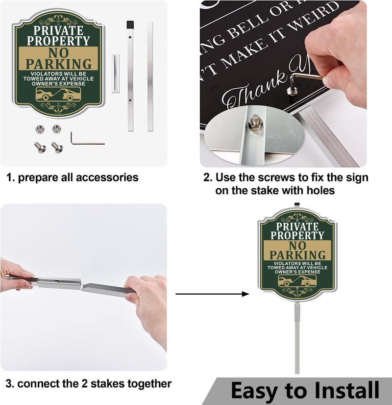 Private Property No Parking Violators Will Be Towed Away at Vehicle Owner's Expense Sign 12" x 10" With 35" Long Metal Stakes With Stand Aluminum Outdoor Use Yard Business
