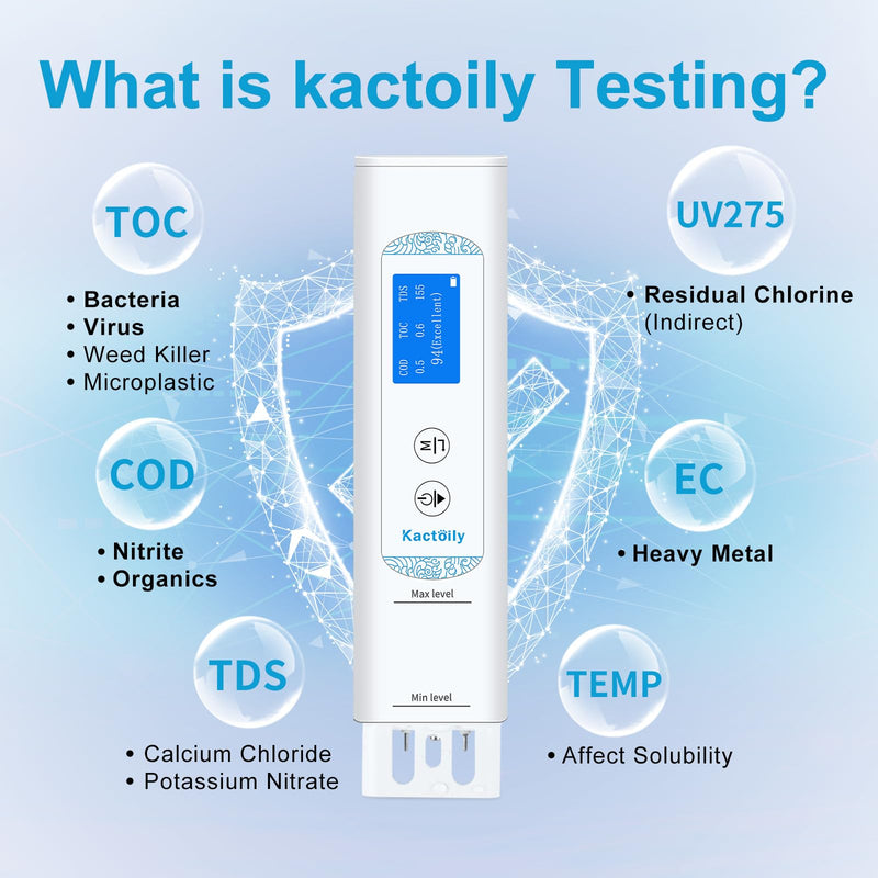 [Australia - AusPower] - 6 in 1 Digital Water Tester for Drinking Water, Lab Grade TOC/COD/EC/UV275/Temp/TDS Meter Digital Water Tester and Calibration Solution for Home, RV, Camping, Well, Tap Water 6 in 1 Water Tester with Solution 