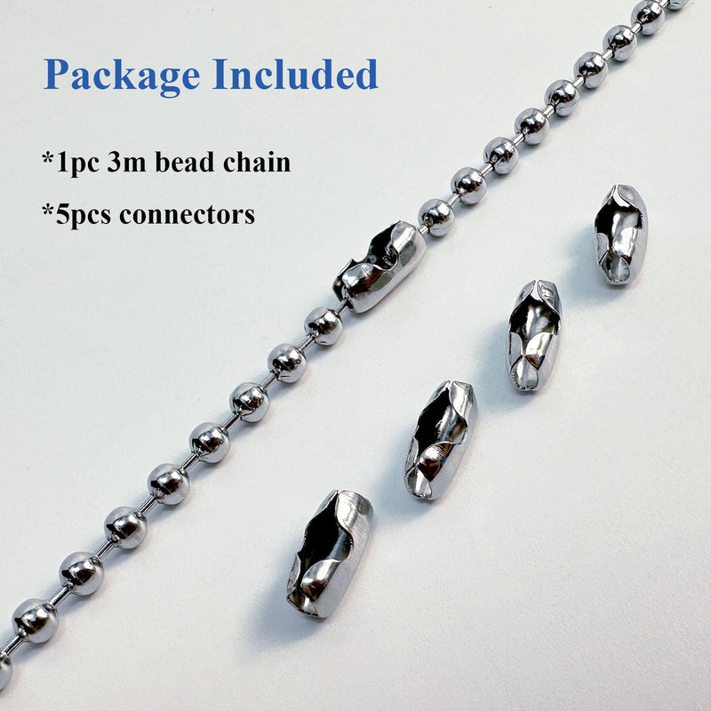 [Australia - AusPower] - 10 Feet 4.5mm Ball Bead Chain with 5 Connectors for Blinds & Shades, Fix or Replace for Broken Window Blind Vertical (#10, 304 Stainless Steel) 
