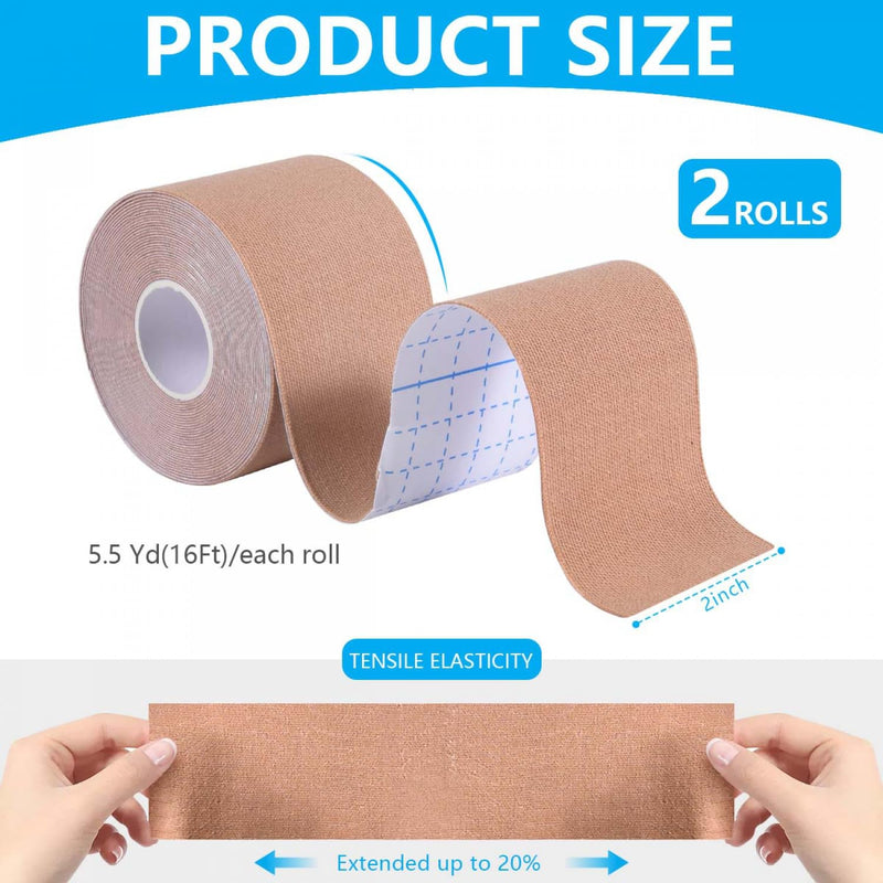 SenseYo 2 Pack Kinesiology Tape, Athletic Tape Supports Protects Muscles, Knees, Shoulders & Plantar Fasciitis, Waterproof & Hypoallergenic Kinesiology Tape (Skin Color) Skin Color (2pcs)