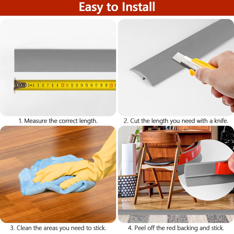 ToLanbbt 3.3Ft Floor Transition Strip Self Adhesive Carpet to Tile Edging Trim PVC Threshold Strips, Peel and Stick Floor Joining Trim Suitable for Threshold Height Less Than 5mm (Gray) 3.3 Feet (5mm) Gray