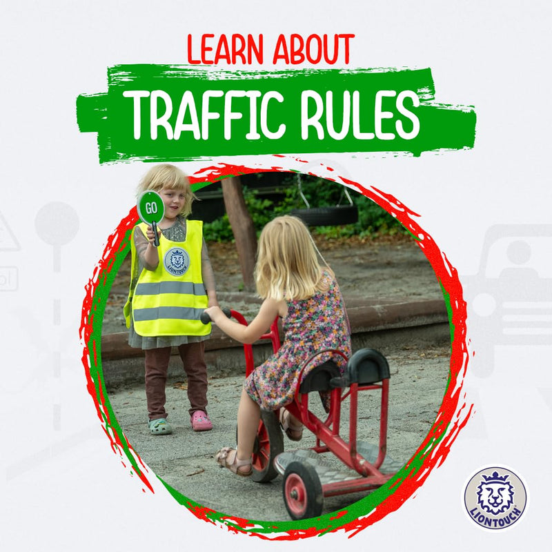Liontouch - Stop & Go Signs, 3-Pack, Red & Green | 1+ Year - 8.9 x 5.5 in | Durable & Reversible Lollipop-Shaped Foam Paddle for School Patrolling Kids | for Teaching Children Traffic & Street Safety