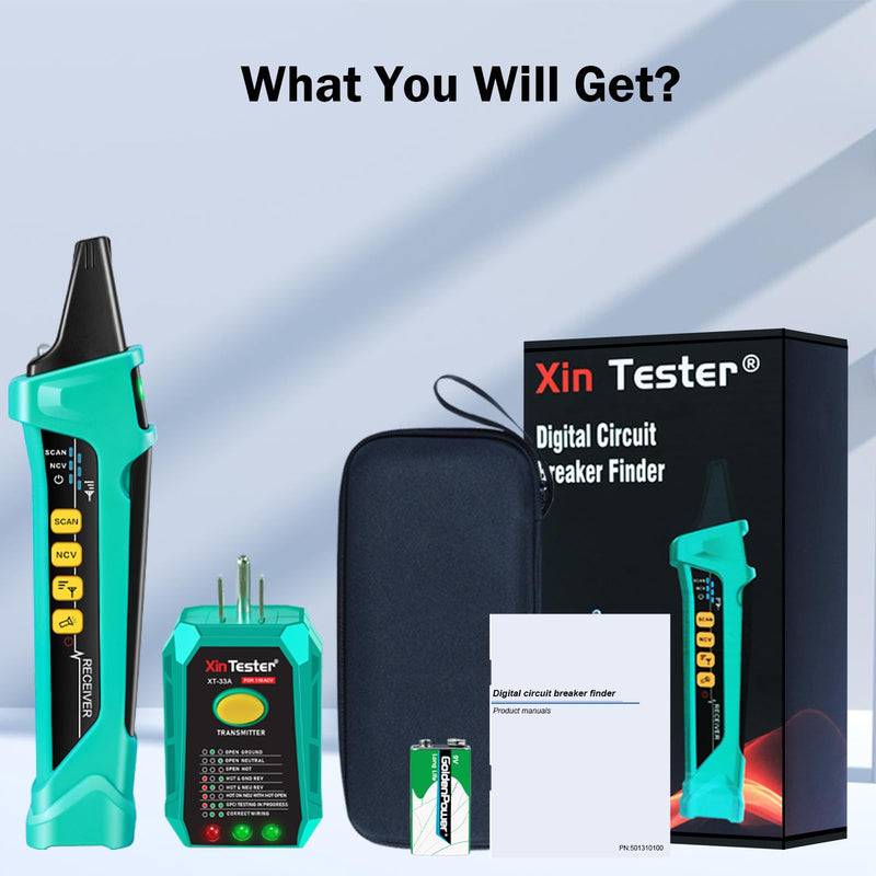 Xin Tester Digital AC Circuit Breaker Finder Tool with Integrated GFCI Outlet Tester, 90-120V NCV Electrical Circuit Tracer Automatically Scan Voltage Detector Electrician Tool XT-33A