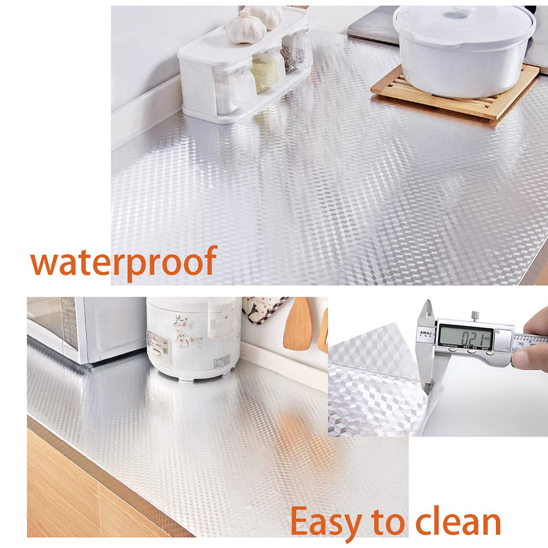 Snkxu Kitchen Wallpaper Oil Proof Sticker Backsplash Aluminum foil Oil self-Adhesive Paper Silver Cabinet Liner Waterproof and Heat Resistant Peel and Stick backsplash, 15.7X197 Inches 15.7"W x 197"L