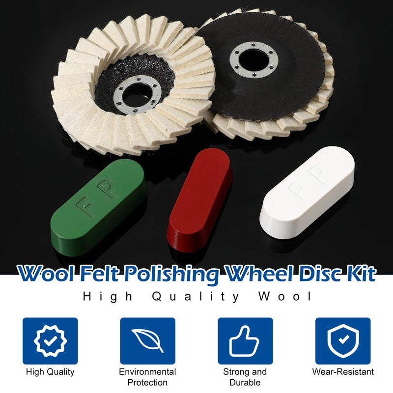 [Australia - AusPower] - 8 Pcs Wool Polishing Wheel Disc and Polishing Compounds Set Includes 5 Thicken Arbor Buffing Wheel 3 Buffing Compound 4 1/2 x 7/8 Inch Felt Flap Disc for Angle Grinder, Multi Surface 