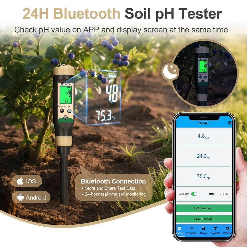 [Australia - AusPower] - pH Temp Meter for Food and Soil with 8.4oz pH 4.00 Calibration Solution, 8.4oz pH 7.00 Calibration Solution and 8.4oz pH 10.01 Calibration Solution, 2 in 1 pH Temp Tester with Calibration Solution 