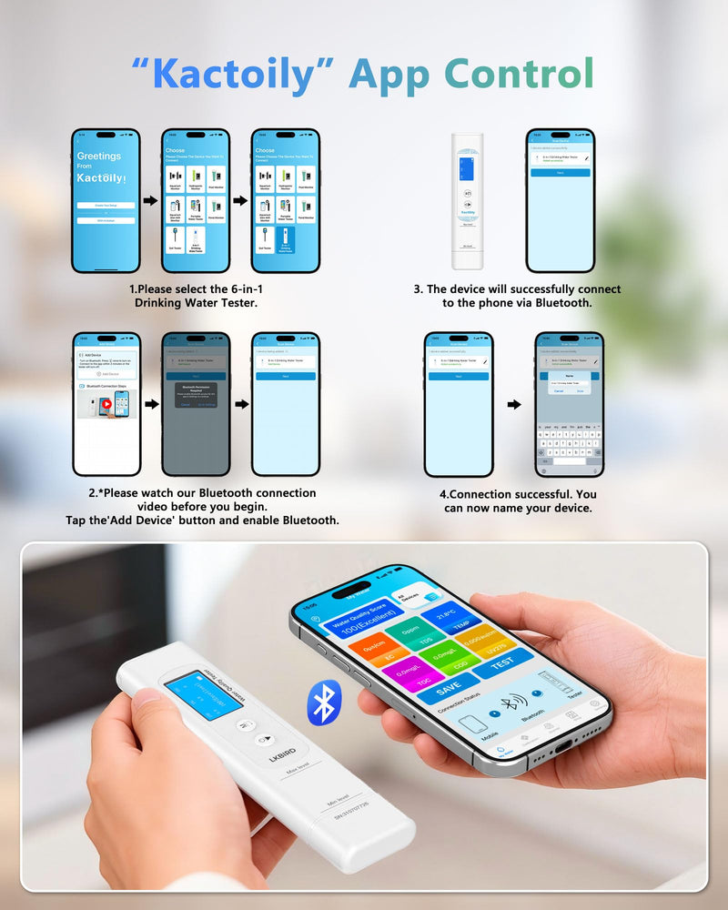 6-in-1 Smart Water Tester for Drinking Water with APP Monitoring, Digital Water Testing Kit for TDS Meter, EC, Temp, TOC, COD, UV275, Professional Water Tester for Home, Well, Tap & Outdoor. 6in1 water tester