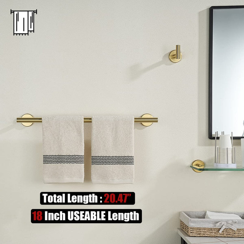 JQK Bath Towel Bar Brushed Gold, 18 Inch 304 Stainless Steel Thicken 0.8mm Towel Rack Bathroom, Towel Holder Wall Mount, Total Length 20.47 Inch TB110L18-BG 20.5 Inch