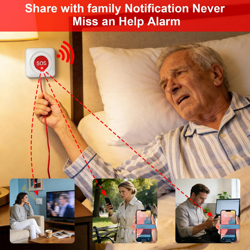 WiFi Caregiver Pager & Call Button with App Alerts, No Monthly Fee, 4 SOS Call Buttons + 1 Receiver Emergency Alert System for Elderly Seniors at Home & Nursing Care Plug & Play Caregiver Call Button White-1
