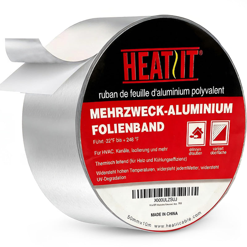 HEATIT Aluminum Foil Tape Professional Grade 2 inch x 30 feet (10yard Length) Thick 5.3mil (2.4mil foil and 2.9mil Backing Paper) for HVAC, Ducts, Pipes, Metal Repair, Heating Cable Application etc 10-yard 2.4mil
