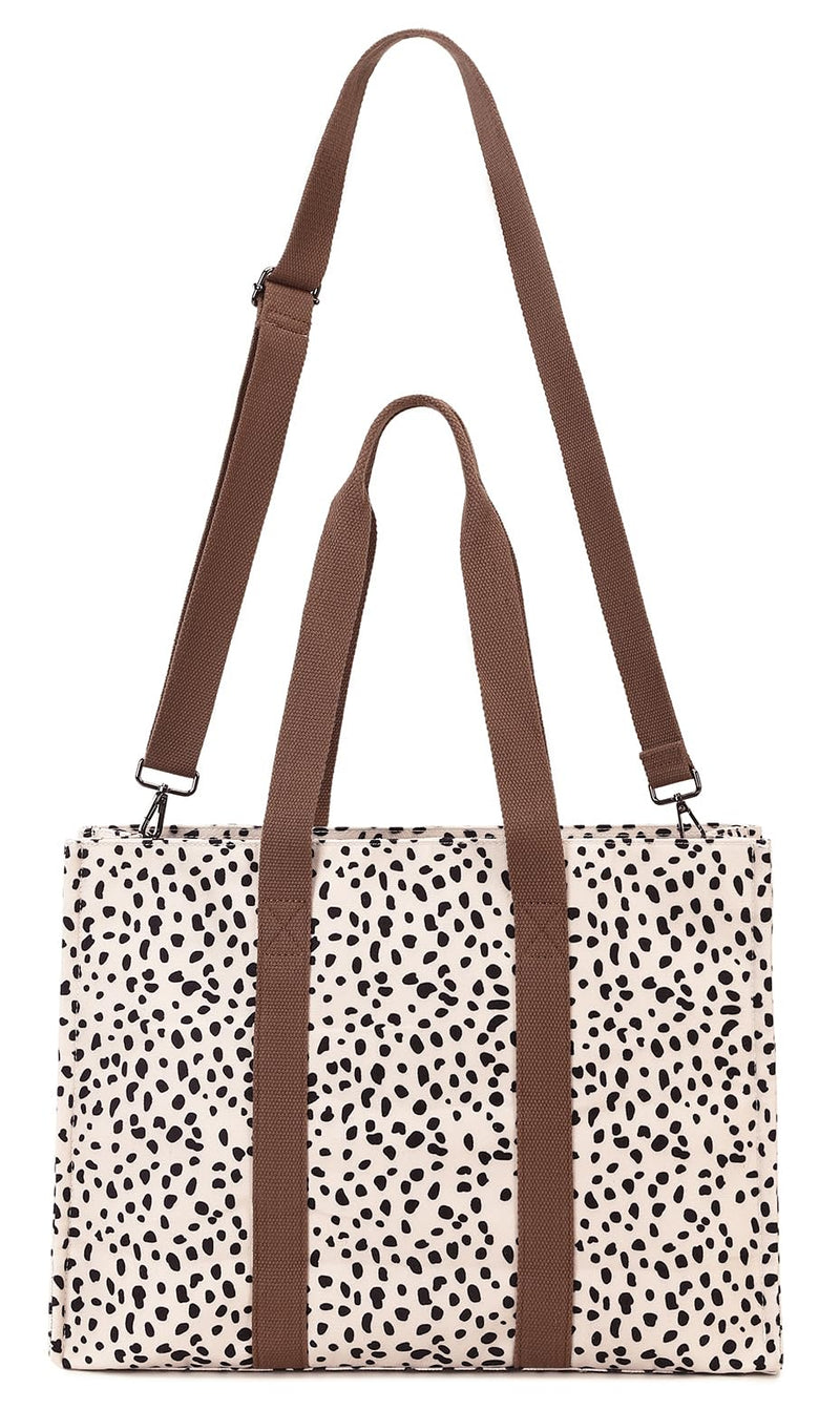 [Australia - AusPower] - Laptop Tote Bag for Women Work 15.6 inch Canvas Shoulder Bags Computer Messenger Purse Teacher Handbag Office Briefcase Leopard - Apricot 