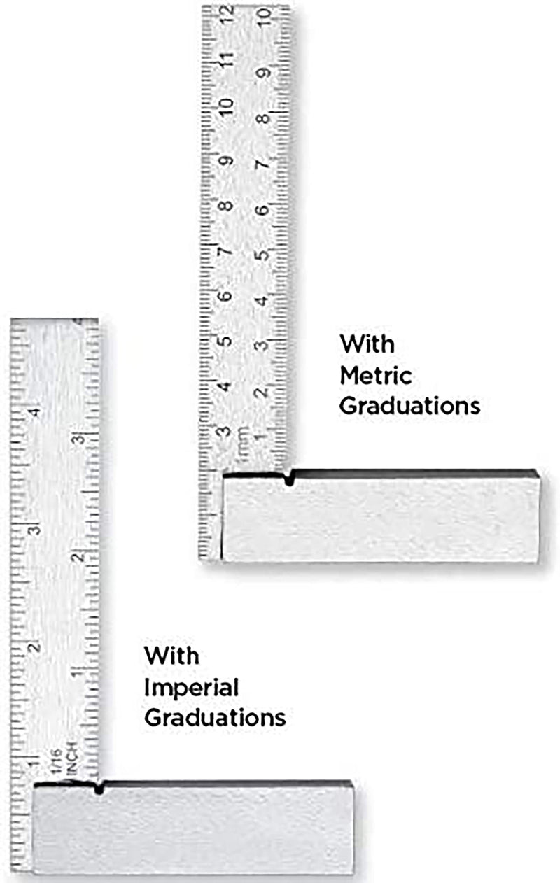 Groz 6" Graduated Workshop Steel Square, 0.00028" Squareness Tolerance, Hardened Spring Steel Blade, Precision Machinist Try Square for Layout, Setup and Inspection (01143) 6 Inch