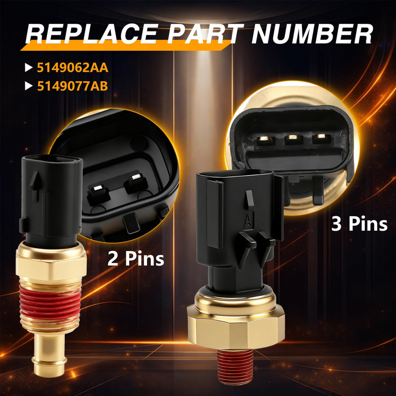 FUSCH Engine Oil Pressure Sensor Sender Switch & Coolant Temperature Sensor Compatible with Dodge Magnum Durango Chrysler Aspen Jeep Commander Replace # 5149062AA 5149077AB Oil Pressure Sensor & Coolant Temperature Sensor