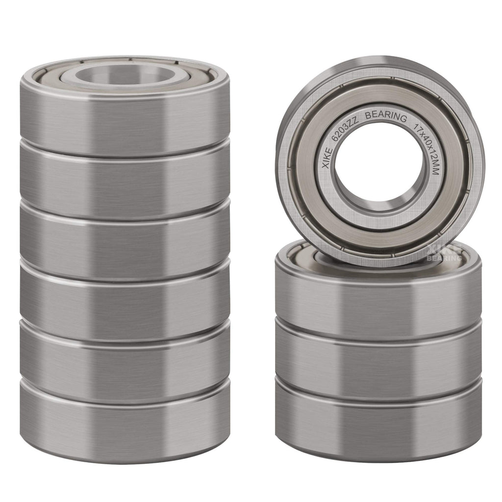 XiKe 10 Pcs 6203ZZ Double Metal Seal Bearings 17x40x12mm, Pre-Lubricated and Stable Performance and Cost Effective, Deep Groove Ball Bearings.