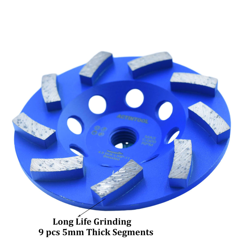 [Australia - AusPower] - 4.5 in. x 5/8-11 in. Threaded Arbor 9 Segments Diamond Turbo Cup Wheel for Stone Concrete Masonry (5/8"-11 Threaded) 4.5 Inch 5/8"-11 Threaded 