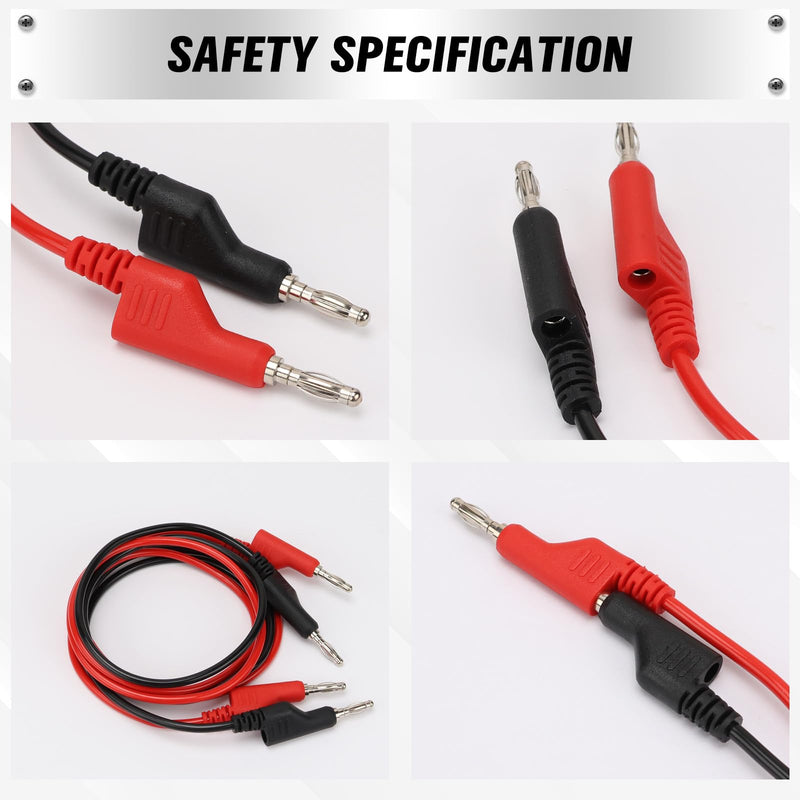[Australia - AusPower] - SWANLAKE 2-Piece Dual-Ended Banana Plug Test Leads, 1000V 15A 3.5ft/1M Multimeter Electrical 4mm Banana-Plug, Flexible Copper Banana Cable, Electrical Test Wires 
