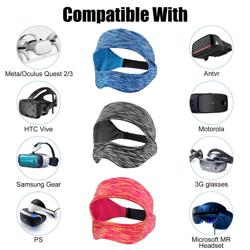 [Australia - AusPower] - SAYAFAN VR Eye Mask, Adjustable Breathable VR Sweat Band for Meta/Oculus Quest 2/3, HTC Vive, PS, Gear, VR Workouts (3PCS) Colourful 