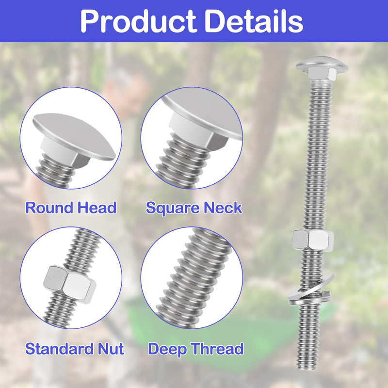 [Australia - AusPower] - Wheelbarrow Carriage Bolts and Nuts Kit 5/16" Carriage Bolts 304 Stainless Steel Wheelbarrow Rebuild Parts 4", 3", 2-1/2" and 2" Flange Hex Nuts- 12 Set 