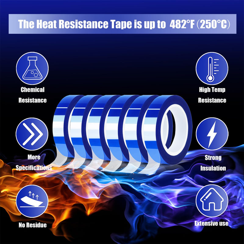 [Australia - AusPower] - 6 Rolls 10mm x16m(52FT) Blue Heat Tape High Temperature Heat Resistant Tape Heat Transfer Tape for Heat Sublimation Press Vinyl,No Residue 