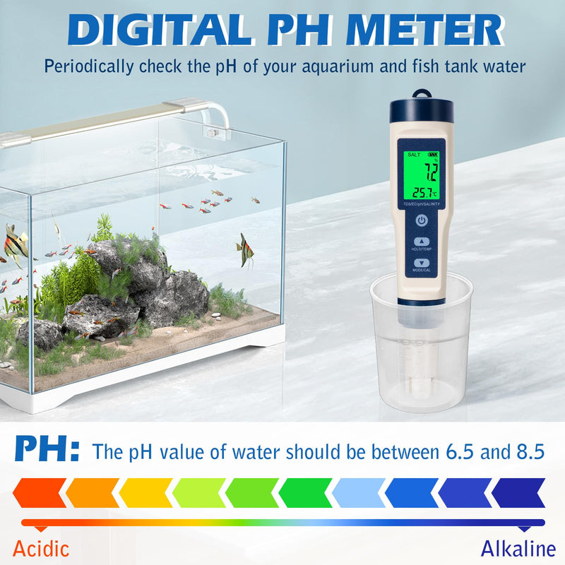 [Australia - AusPower] - 5-in-1 pH Meter with LCD Display, Precision Measurement of PH, TDS, EC, Temperature, T3 Water Quality Tester for Pool, Aquarium, Drinking Water and Hydroponics, Automatic Temperature Compensation White 