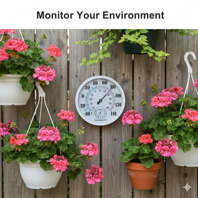 [Australia - AusPower] - 1pc Large Temperature & Humidity Meter with White Housing, Accurate Measurement Indoor Use, Red Thermometer Scale (-40F to 140F), No Battery Required, Thermostat Display Round Gauge 