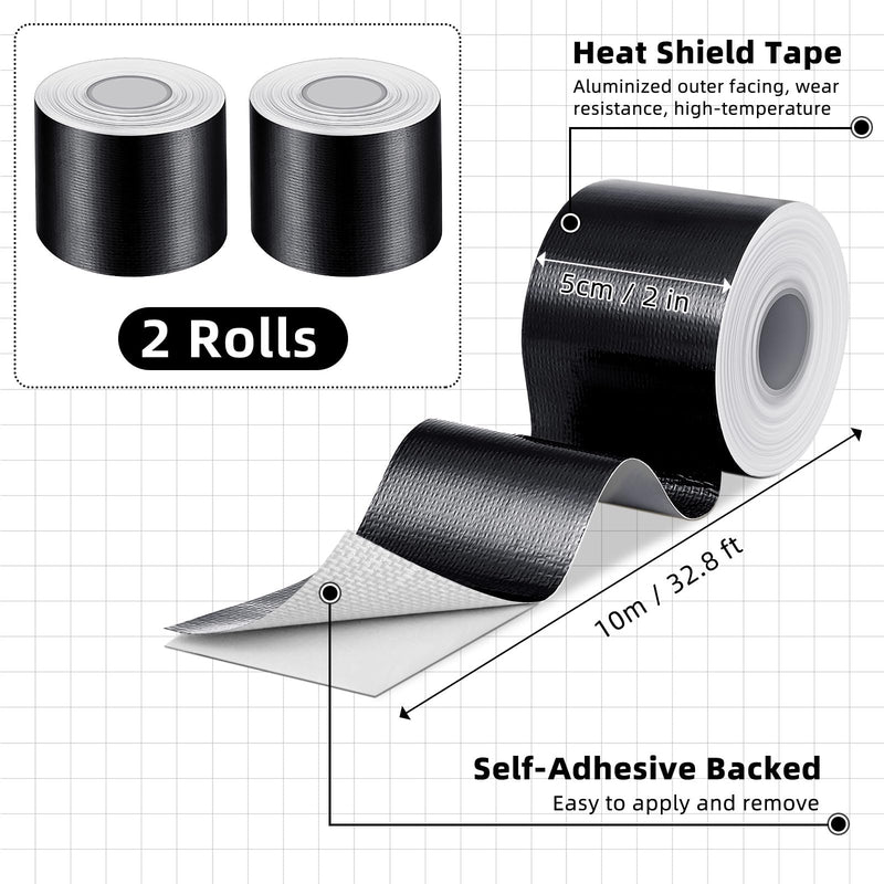 Zonon 2 Rolls Aluminum Foil Tape Heat Shield Tape Barrier Adhesive Reflective Fiberglass Thermal Insulation Reflective Material High Temp Protection(Black,2 Inch X 32.8 ft) 2 Inch X 32.8 ft Black