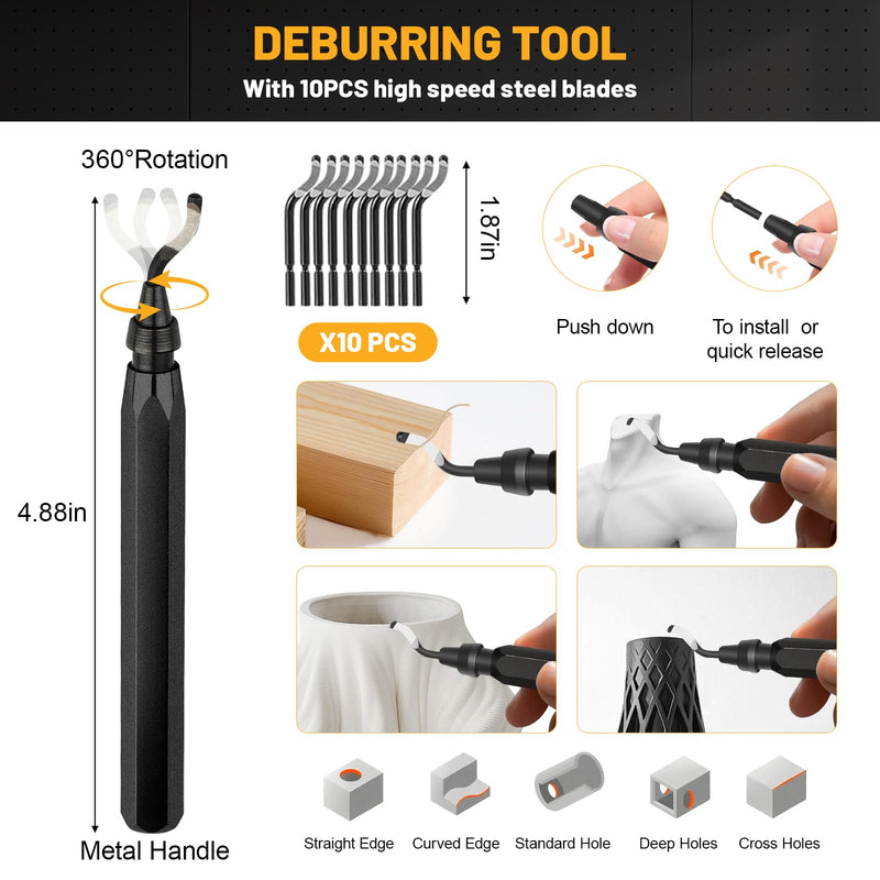 63 Pcs 3D Printer Tools, 3D Printing Tool Kit Including Deburring Tool, Nozzle Cleaning Tools, Metal Files, Brushes, Hand Drill, Wire Cutter, Tweezers for 3D Print Removing, Cleaning