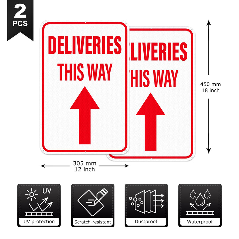 2 Pack Deliveries This Way Sign with Directional Upward Arrow 18 × 12 Inch Reflective Aluminum Rust Free Metal Package Delivery Signs for Outside Home Business Property Red-Upward Arrow