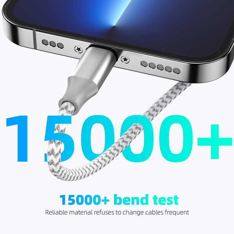 [Australia - AusPower] - iPhone Charger 3pack 10FT Apple MFi Certified Long Lightning Cable Fast Charging High Speed Data Sync USB Cable Compatible iPhone 14 13/12/11 Pro Max/XS MAX/XR/XS/X/8/7/Plus/6S (Grey White) Grey White 