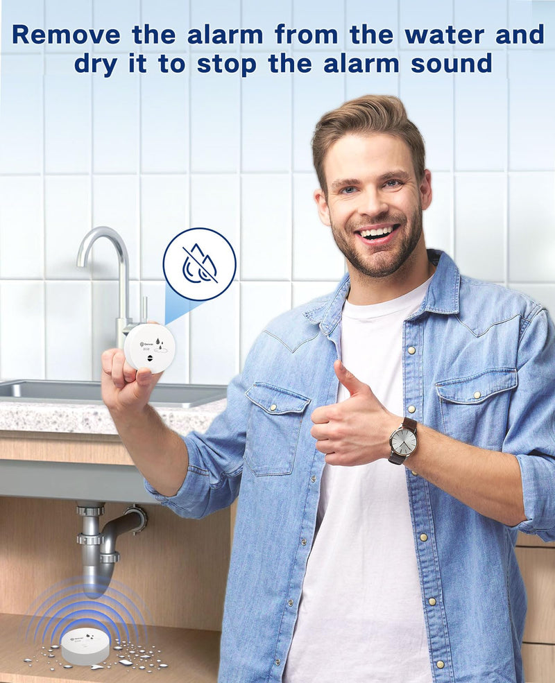 [Australia - AusPower] - Geevon 4 Pack Water Leak Detectors, 100dB Water Sensor Alarms Flood Detector for Basements, Bathrooms, Laundry Rooms, Kitchens, Garages, and Attics, Water Alarms Battery-Operated (Battery Included) White 