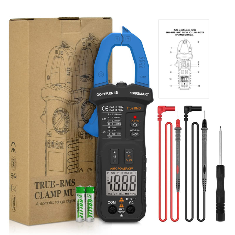[Australia - AusPower] - Digital Clamp Multimeter,TRMS 6000 Counts Clamp-on Avometer AC DC Voltage Current DMM Test Meter, Auto Range Ammeter Measure Resistance Capacitance Diode Continuity NCV 