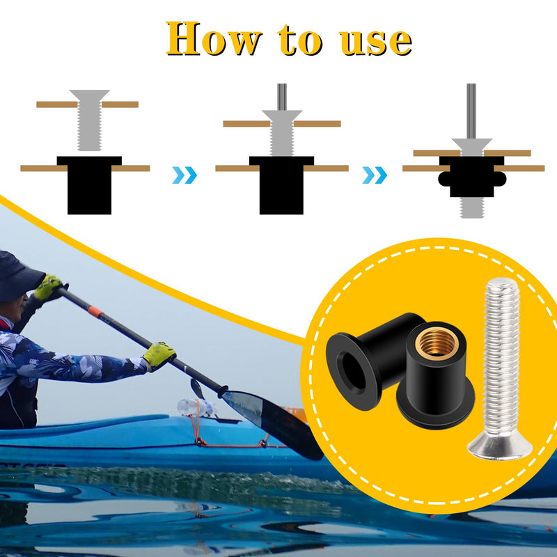 [Australia - AusPower] - Twidec/36 Pairs Neoprene Well Nuts M4 M5 M6 with Stainless Steel Screw Kayak Bolts Well Nut Kit for Kayak Motorcycle Boat Marine Windscreen Accessories N-080-36Pairs 