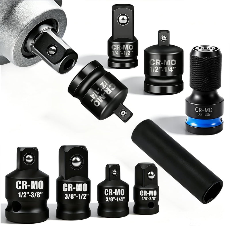 Ratchet Adapter Set Made of Chrome Vanadium Steel | Nut Adapter for Repairs Impact Wrench Accessories with 1/2 3/8 1/4 Connection and Safety Ball