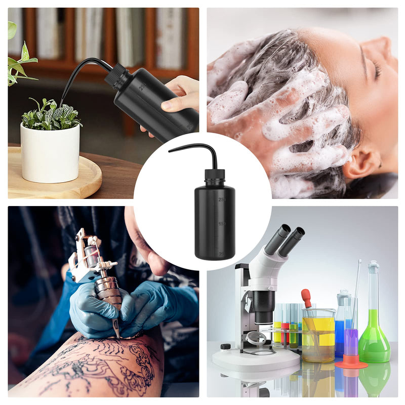 [Australia - AusPower] - Wash Bottle 2pcs 250ml/8oz Safety Bottles Watering Tools, Economy Plastic Squeeze Washing Cleaning Bottle with Narrow Mouth Scale Labels for Medical Succulent Irrigation Wash Plant Bottle (Black) Black 