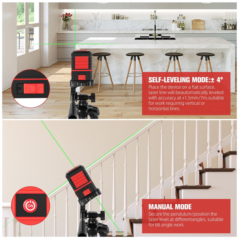 Laser Level with Tripod, 100 feet Green Cross Line Self Rotary Leveling Laser Level, Vertical and Horizontal Line, Rotatable 360 Degree, Manual Self leveling and Pulse Mode,IP54 Waterproof & Battery 1 Pack of Red