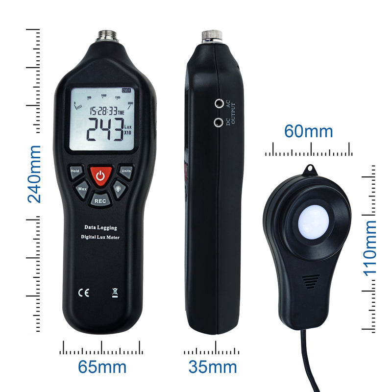 [Australia - AusPower] - Digitaler Licht Lux Meter mit Datenprotokollierung. Messbereich 0 bis 200.000 Lux mit Abnehmbaren Sensoren zur Messung der Lichtverschmutzung im Freien und im Haushalt 