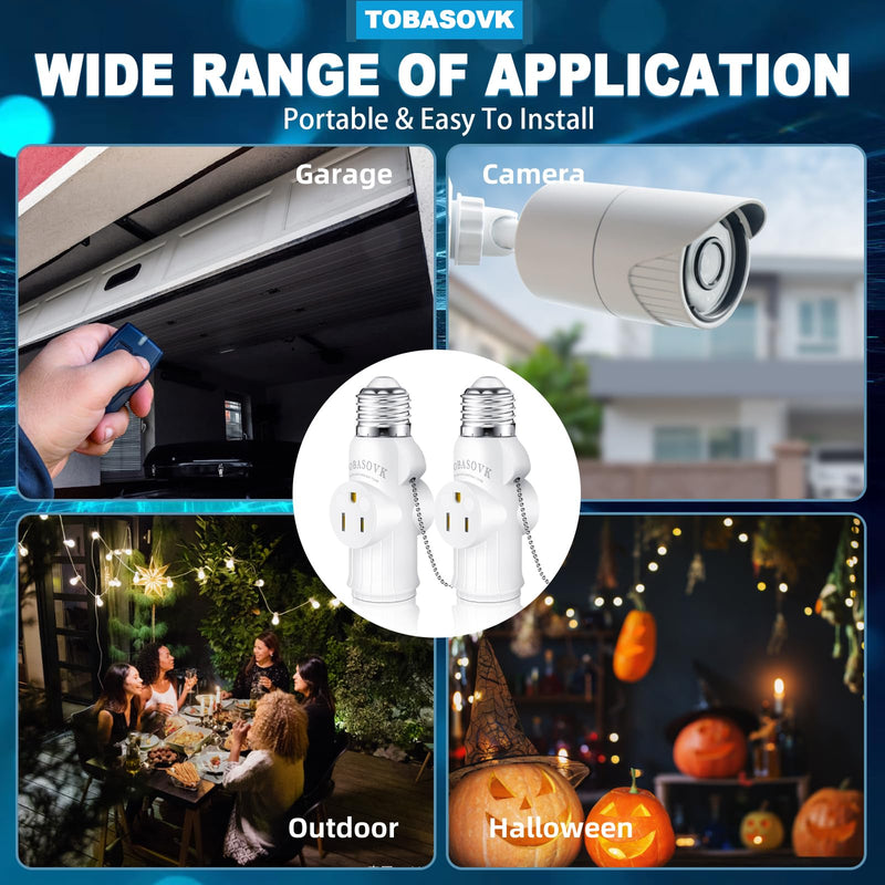 [Australia - AusPower] - 3 Prong Light Socket to Plug Adapter, Simultaneous Support for Two 3-Prong Light Socket Adapter, Multifunctional Light Bulb Outlet Socket Adapter, for Garage, Porch, CCTV Camera, Patio, White 1 White Style 