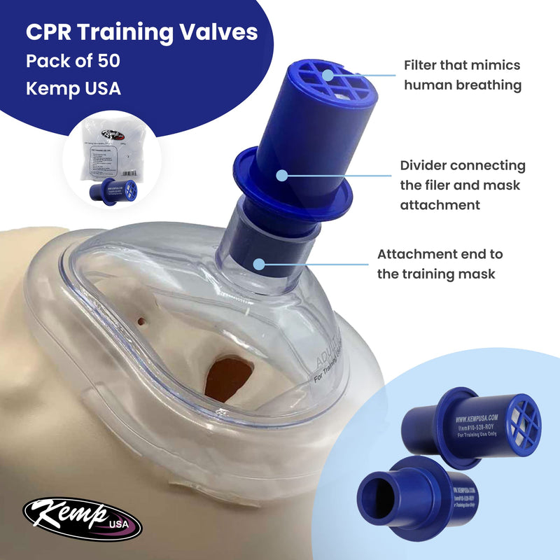 [Australia - AusPower] - Kemp USA CPR Training Valves for CPR Training | First Aid Medical Supplies | One-Way, Disposable CPR Training Valves | Individually Wrapped (Pack of 50) 