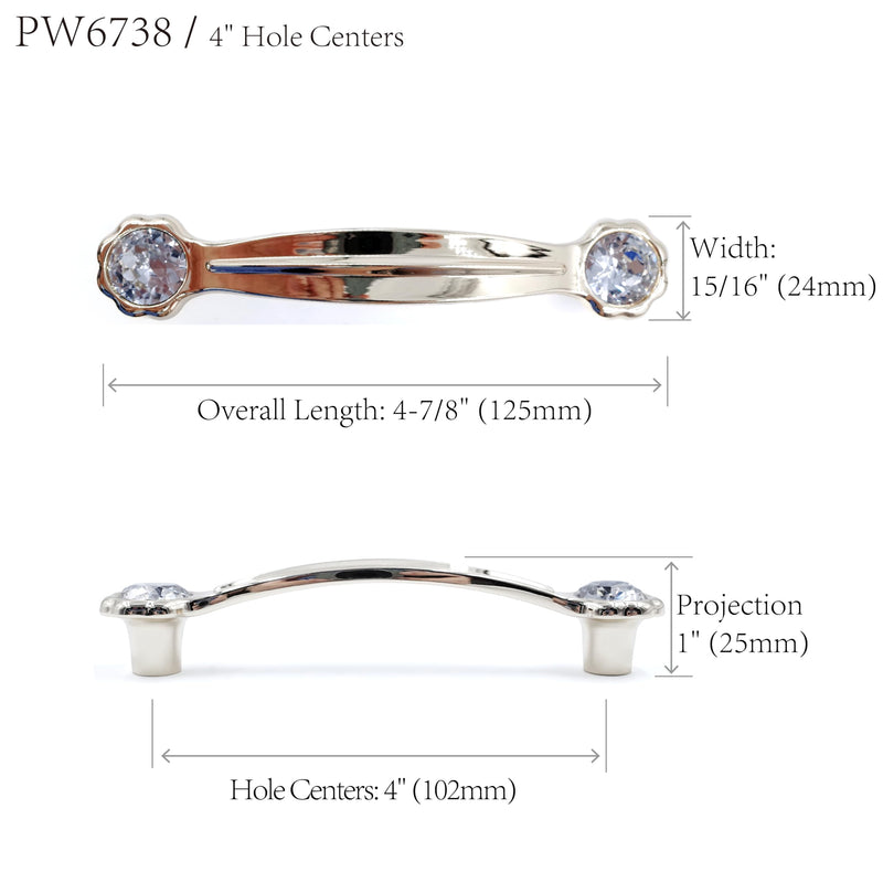 JETLAND Cabinet Drawer Crystal Pulls, 4-Pack, Golden with Clear Glass, 4" Hole Centers, Shining Daisy, Cabinet Handles for Dresser Nightstand Furniture, PW6738GO102 4 Inch Hole Centers Gold
