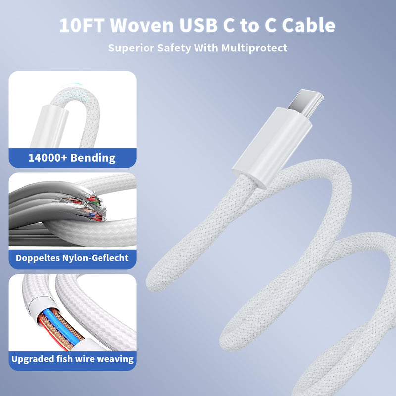 10Foot iPhone 17 16 15 Pro Max Charger Fast Charging,40W 2Pack 4 Port PD&AC USB Charger Block 10FT USB C to C Woven Cable Quick Charging Cord for iPhone 17 Air/17 16 15 Pro/16e/16 Plus/15/15 Pro/iPad 2