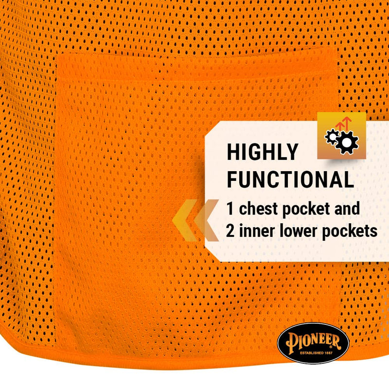 Pioneer Hi Vis Self-Extinguishing FR Safety Vest for Men & Women - Flame Resistant Mesh with Reflective Tape - Class 2 X-Large Orange