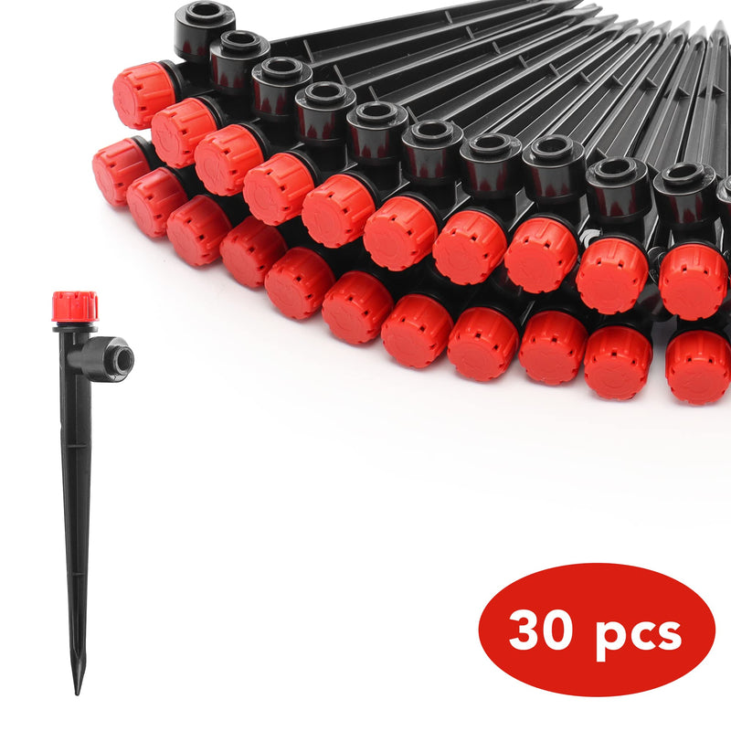 [Australia - AusPower] - 30PCS Easy-Connect Drip Irrigation Emitters for 1/4 inch Irrigation Tubing, Adjustable Water Flow Drip Emitters with Stake Pack of 30 Red 