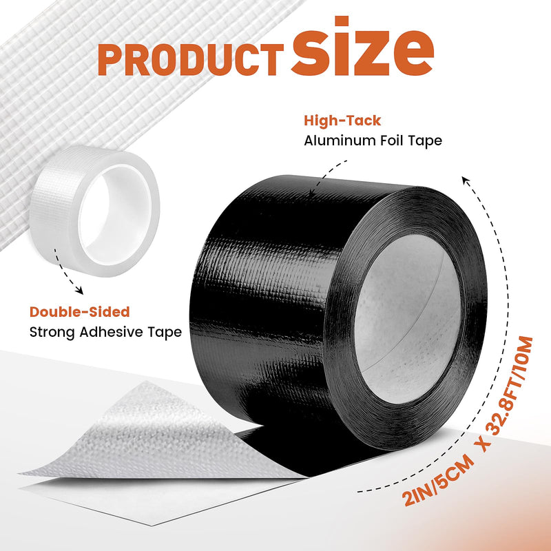 2" x 32.8' Aluminum Foil Heat Shield Tape - Reflects 95% of Radiant Heat, Heat Reflective Tape for Cars, Motorcycles, Firewalls, Air Duct, and Exhaust Systems (Black) Black 2in x 32.8ft