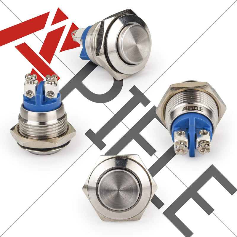 [Australia - AusPower] - APIELE 16mm Momentary Push Button Switch High Round Cap Waterproof Stainless Steel High Flush Screw Terminals 250V AC 5A 12V 36V DC 2A 1NO SPST Silver 
