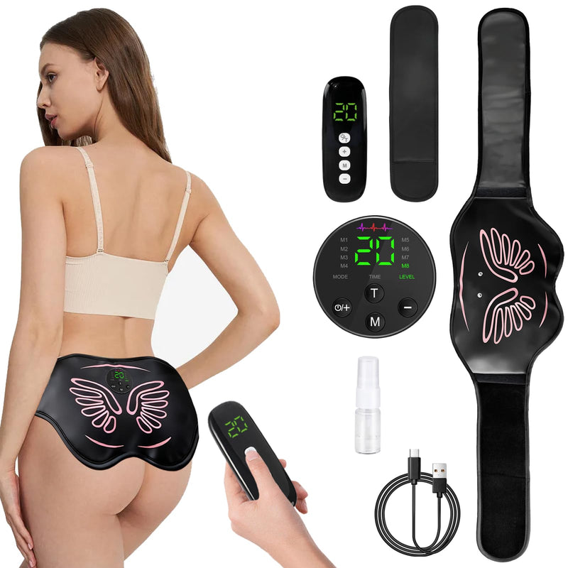 Booty Trainer for Women, Butt Lifting Machine Glute Muscle Stimulator, 8 Modes & 20-Level Intensity Muscle Toner Stimulator Adjustable Abs Stimulator, Home Workout Equipment with Extension Strap Black