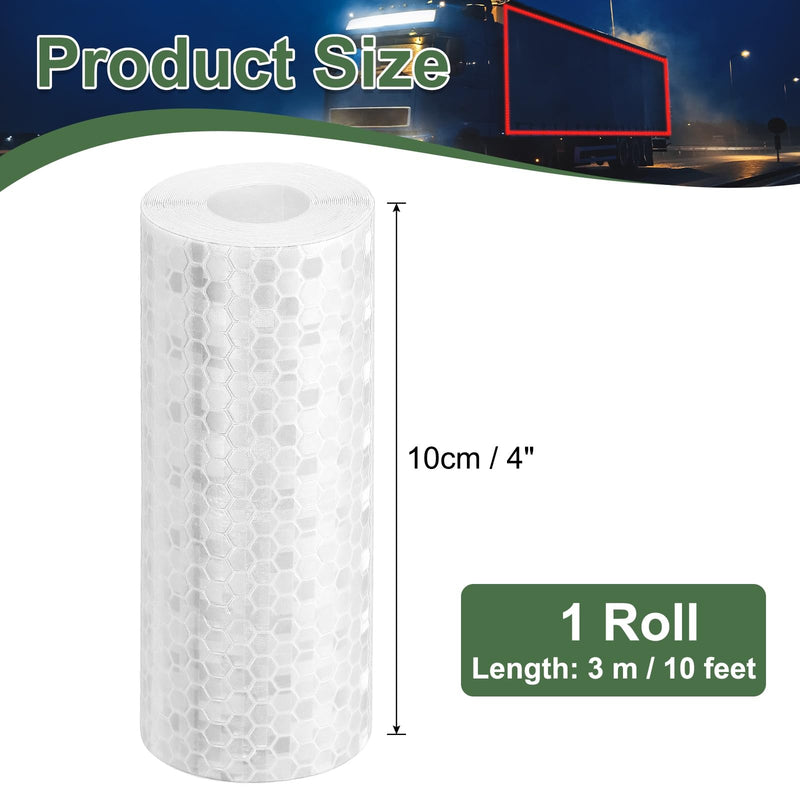 Reflective Tape PVC Strong Adhesive Safety Warning Reflector Tape, 10 Feet x 4 Inch Outdoor Waterproof Conspicuity Fit for Trailers Trucks Vehicles Bikes (White) White