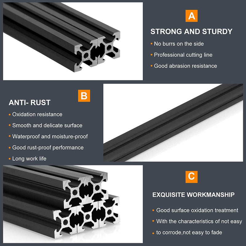 4pcs 250mm V Slot 2020 Aluminum Extrusion European Standard Anodized Black Linear Rail for 3D Printer Parts and CNC DIY (9.9inch) 4PCS 2020V